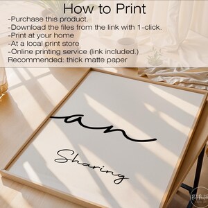 May include: A framed print with the words "an Sharing" in black script on a cream background. The frame is a light wood color. The top of the image has the text "How to Print".