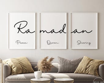 Ramadan Wall Art - Set of 3 Islamic Wall Decor - Printable Quotes - Muslim Home Gift
