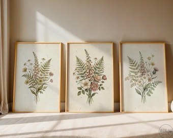 Vintage Wildflower Print Set, Cottagecore Botanical Wall Art (Digital Download)