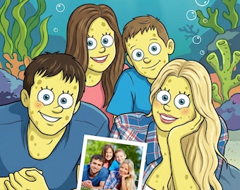 Custom SpongeBob-Style Portrait from Photo | Family, Couple & Pet Cartoon (Valentine's Day Gift)
