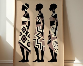 African Women Wall Art Print | Afrocentric Silhouette Poster, African Boho Living Room