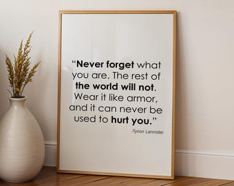 Tyrion Lannister Quote Print: Game of Thrones Wall Art "Never forget what you are"