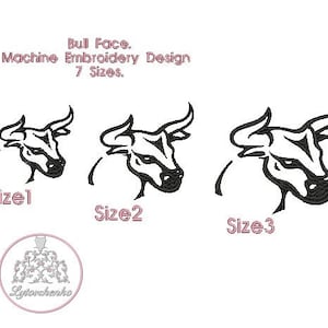 Bull Face Machine Embroidery Design 7 Sizes. Bull Sketch Embroidery Patterns.