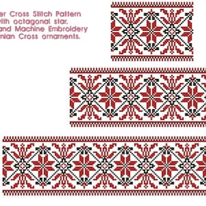 Border Cross Stitch Pattern with octagonal star. Hand and Machine Embroidery ukrainian Cross ornaments.