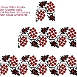 Folk Cross Stitch Border with Guelder-Rose. Hand and Machine Embroidery ukrainian Cross ornaments.