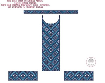 Folk Cross stitch snowflakes Pattern Set for ethnic clothes.Hand and Machine Embroidery Cross ornament. Set ornaments for ukrainian clothes