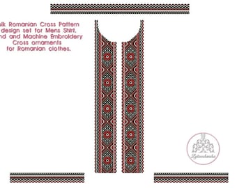 Folk Romanian Cross Pattern design set for Mens Shirt.Hand and Machine Embroidery Cross ornaments for Romanian clothes