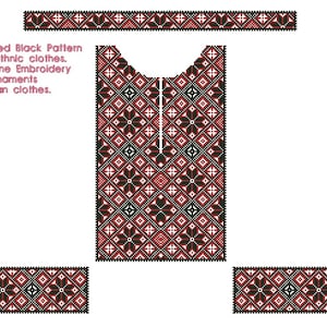 Folk Cross stitch Red Black Pattern Set for boys ethnic clothes.Hand and Machine Embroidery Cross ornaments for ukrainian clothes.
