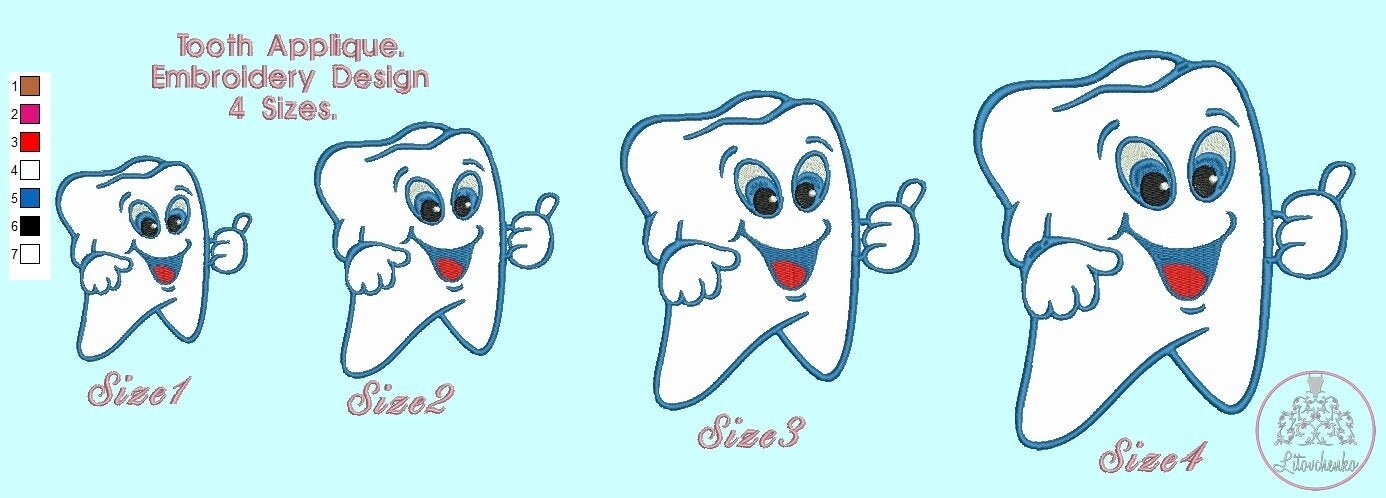 Tooth Applique Embroidery Design. Funny Medical Embroidery Design ...