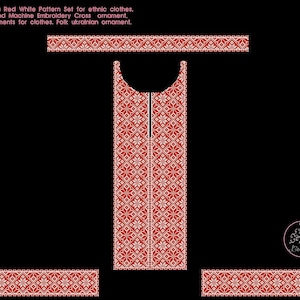 Set di modelli Folk Cross Red White per abiti etnici. Ornamento croce ricamato a mano e a macchina. Ornamento popolare ucraino.