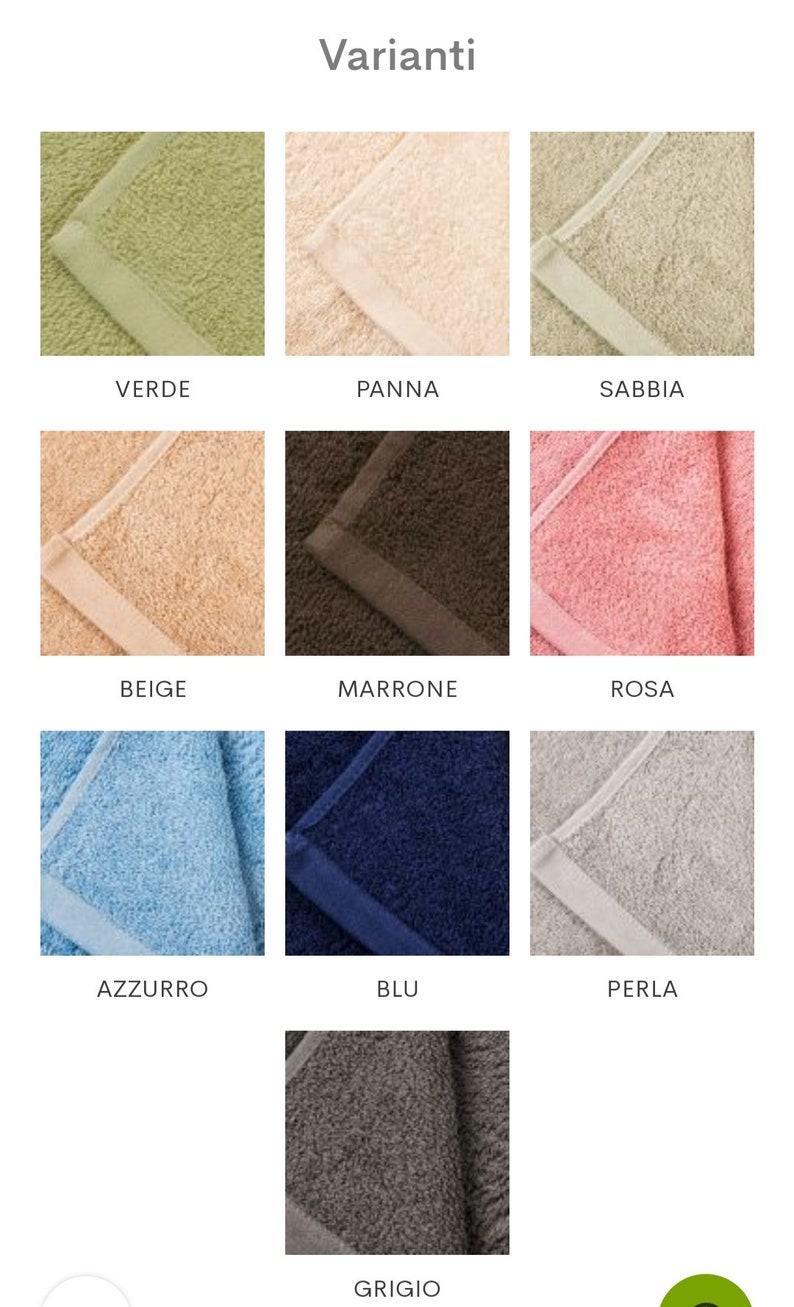 May include: A selection of nine different coloured bath towels. Colours include green, cream, tan, beige, brown, pink, light blue, navy blue, grey, and a darker grey. Each towel has a contrasting border.