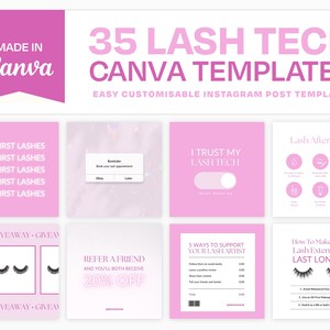 Lash tech and Lash artist Canva templates for instagram | pink posts | eyelash business, social media templates