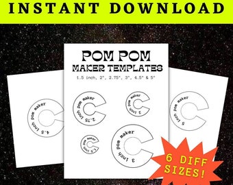 Set di 6 creatore di pom pom digitale, creatore di pom pom fai da te, modello di pom in cartone, download istantaneo PDF di pom pom, crea un pom pom, strumenti per arte in fibra