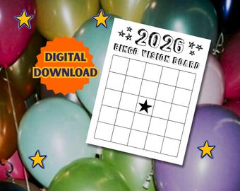 2026 Printable Bingo Vision Board Card, New Years Eve Activity, New Years Goals List, Simple Vision Board, Digital Download