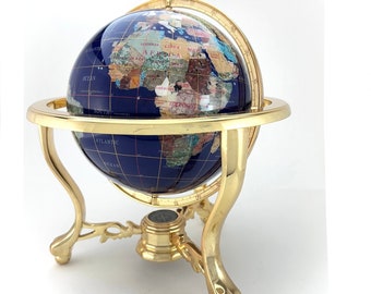 World GLOBE Blue Gemstone Vintage Desk Art, Father's Day Gifts, Independence Day Home Office Decor, Earth Map Display, Geologist, Geography