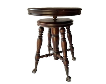 Antique Charles Parker Piano Stool: Victorian Embroidered Swivel