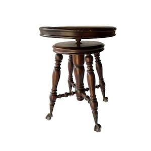 Antique Piano Chair Round Top Ball Feet, Adjustable Height Swivel Stool, Mahogany Wood Piano Chairs, Sewing Chair Home Decor Accessory Craft