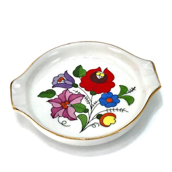 Vintage Ring Dish Gold, Floral Hand-painted Porcelain Candy Dish, Gift for the home, Colorful hair pin holder, chopstick tray jewelry holder