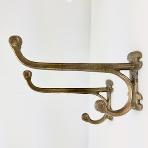 Vintage Brass Hook Hangers Two Antique Home Hardware Decor Wall Coat Hangers Double Hooks Unique Metal Hallway Wall Mount Pair Unique Gilded