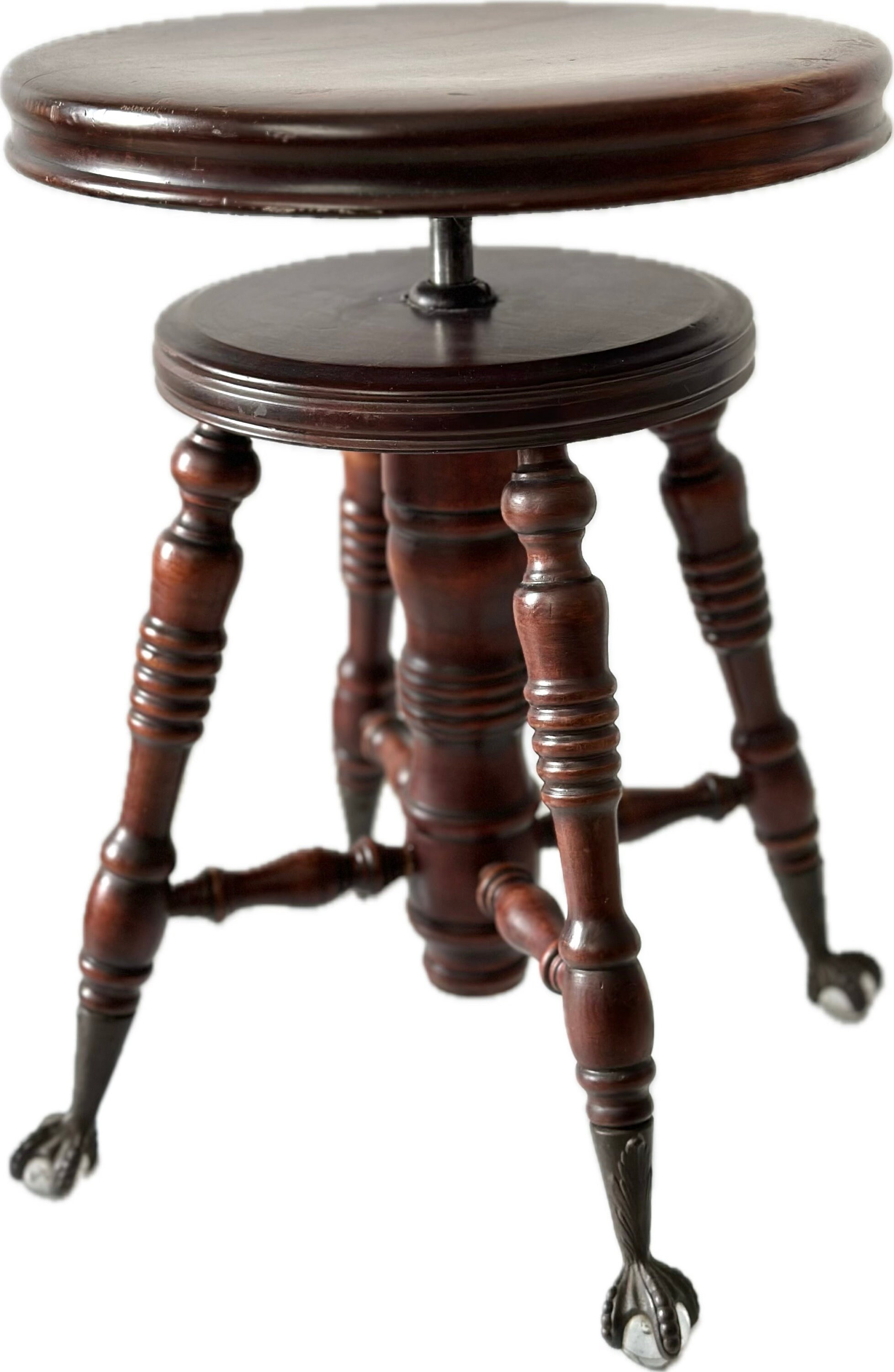 Vintage Piano Stool Claw & Ball Feet Adjustable Swivel Wooden Piano