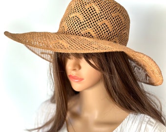 Beige Straw Hat Spring Gardening, Vintage Sun Hats Women, Fashion Gifts, Horse Derby Accessory, Beach Resort Wear, Head Cover Tan