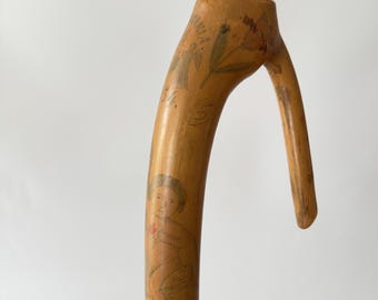 Old Walking Cane 1945 Carved Vintage Wooden Canes Unique Walking Stick Handmade Hungarian Gifts,  Handmade Painted Floral Shepard Canes