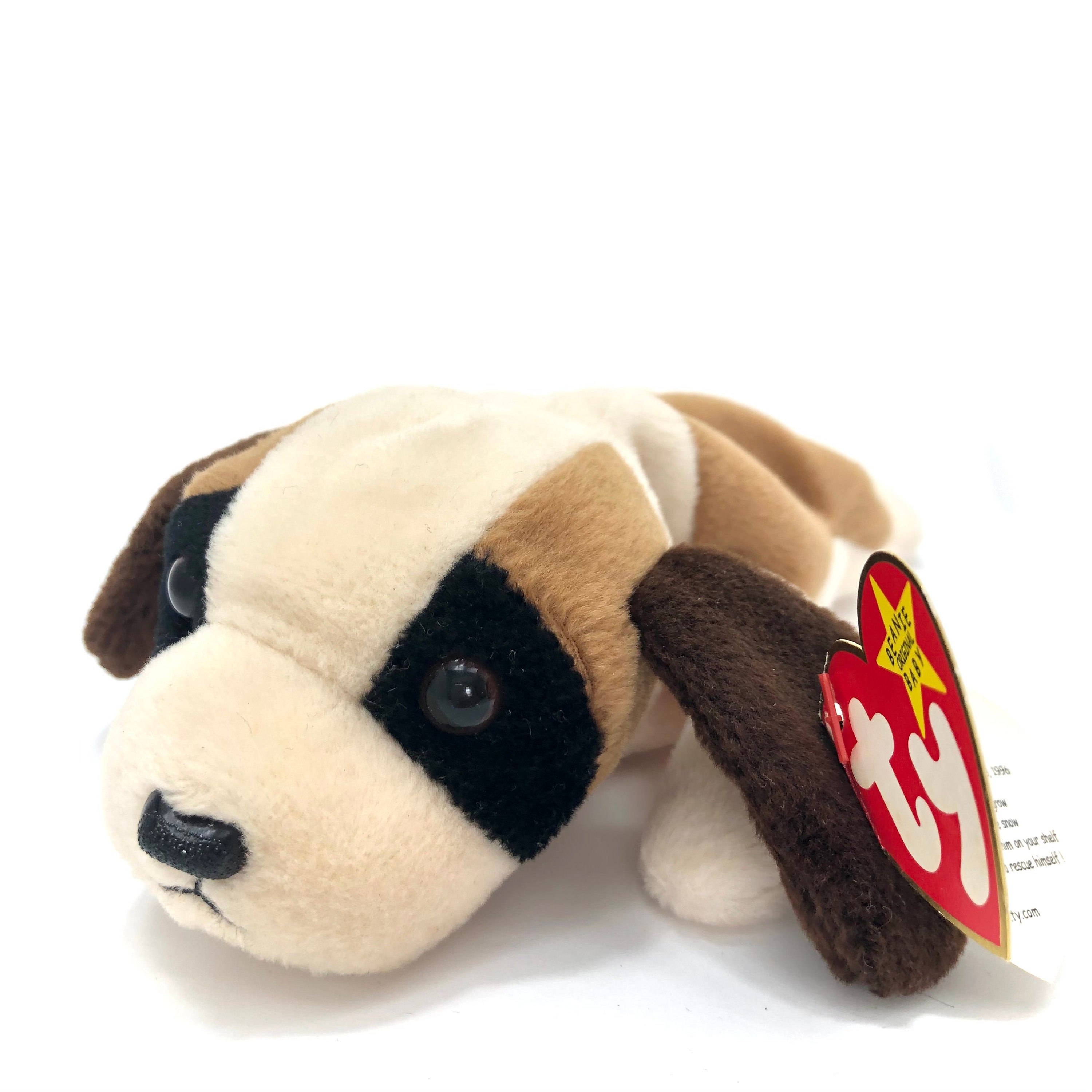Cute Vintage Beanie Baby Bernie 1996 Saint Bernard Ty Stuffed Animal Retired with Original Tags Collectible Beanie Baby Dog Brown Beige