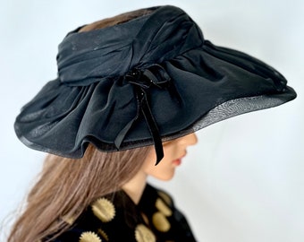 Open top Lace Hat Women, Black Vintage Hats, Topless Mesh Fashion Accessory, Wimen Gifts, Silk Sun Junia / Scott, Ruffled Rim Visor Style