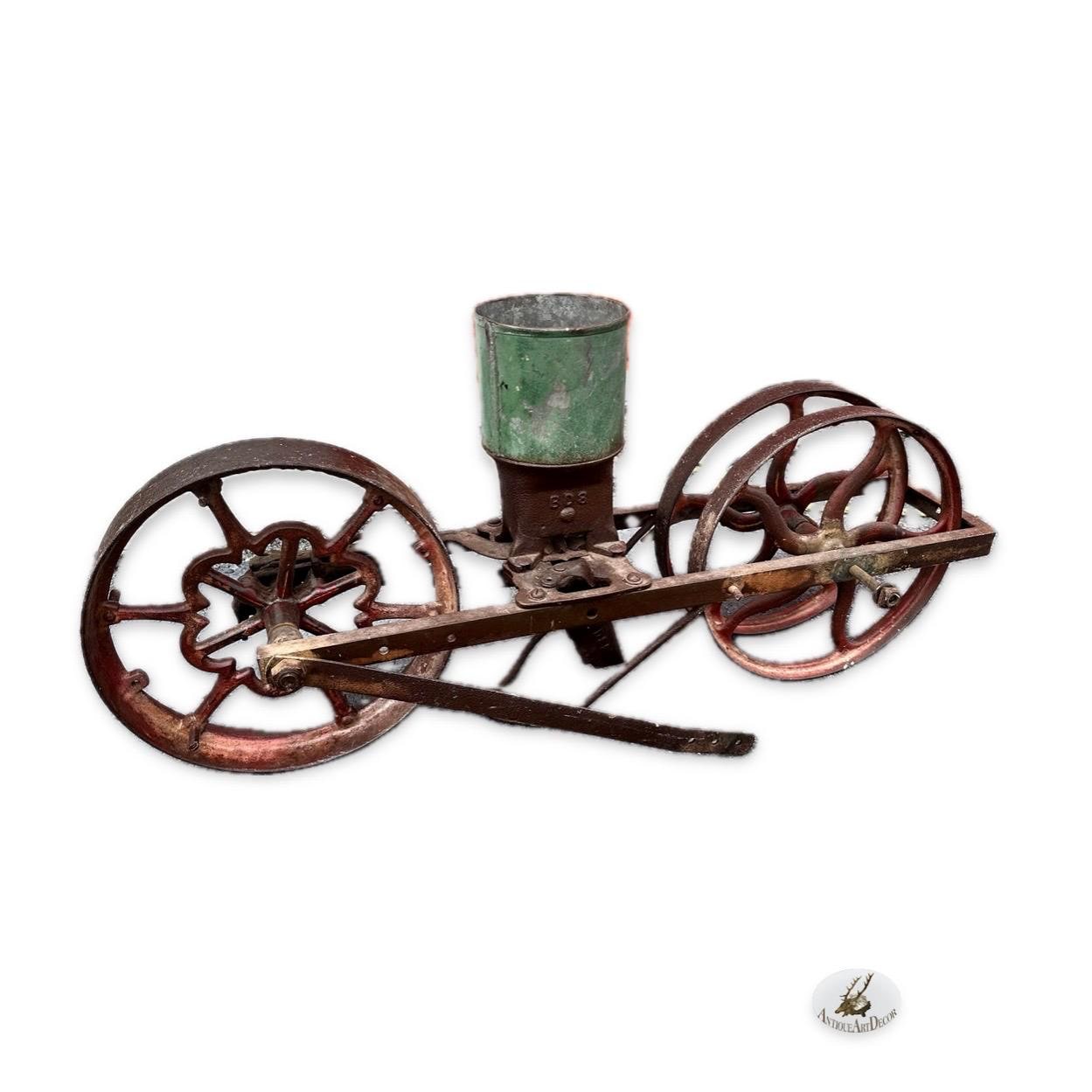 Vintage Seed Planter with wheels, Flower Garden Home Decor, Cast Iron Yard  Tools, Planter, Metal Farm Supplies, Rustic Seeds Spreader