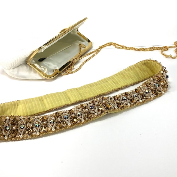 Elegant Beaded Chiffon Belt 31” Handbag Matching … - image 4