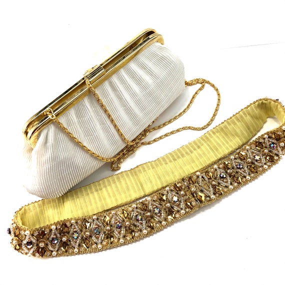 Elegant Beaded Chiffon Belt 31” Handbag Matching … - image 1