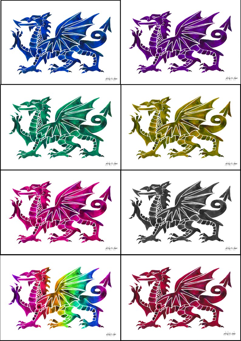Standard / A4 Welsh Dragon Draig Red / Rainbow Watercolour | Etsy