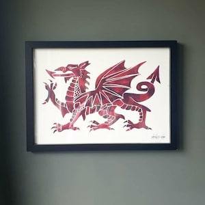 SALE - Welsh Dragon | Draig Red / Rainbow Watercolour Print - Unframed - Wall Art - Artwork - Illustration A5 A4 A3