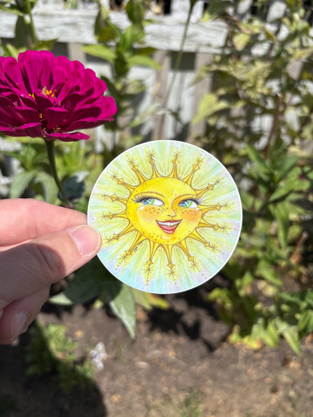 Sunshine Sticker Studio Sunshine Sticker: Round Waterproof Vinyl Decal “sunny” - Etsy