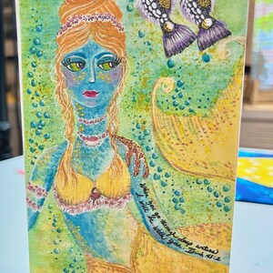 Greeting Card Blue Mermaid | Blank Inside | Whimsical Illustration | Any Occasion | Hamdmade