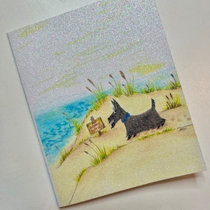 Tarjeta de felicitación Skinny Dipping Scottie / Ilustración caprichosa / En blanco por dentro / Cualquier ocasión / Humor