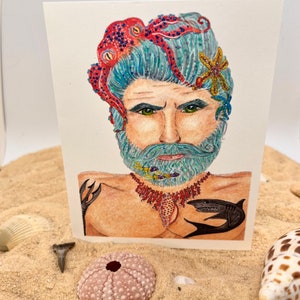 de voeux « Vieux sel » | Océan | Illustration fantaisiste | Blanc à l'intérieur | Toute occasion | Impression d'art originale