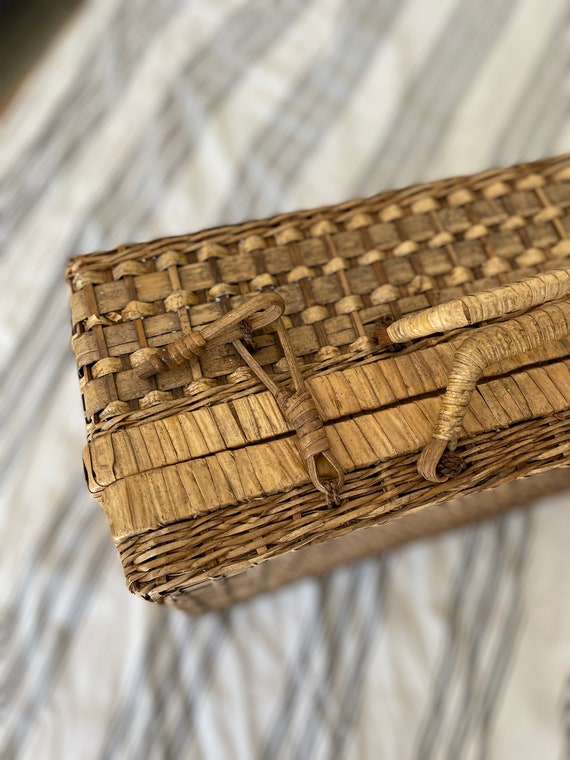 Vintage Woven Picnic Basket Suitcase Gem