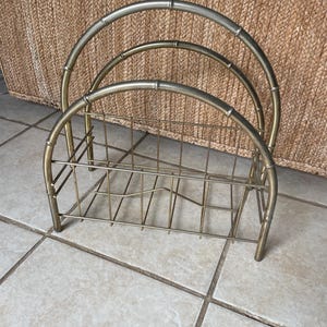 MCM Magazine Rack, Mid-Century Modern Brass Bamboo Design Original Vintage Magazine Rack
