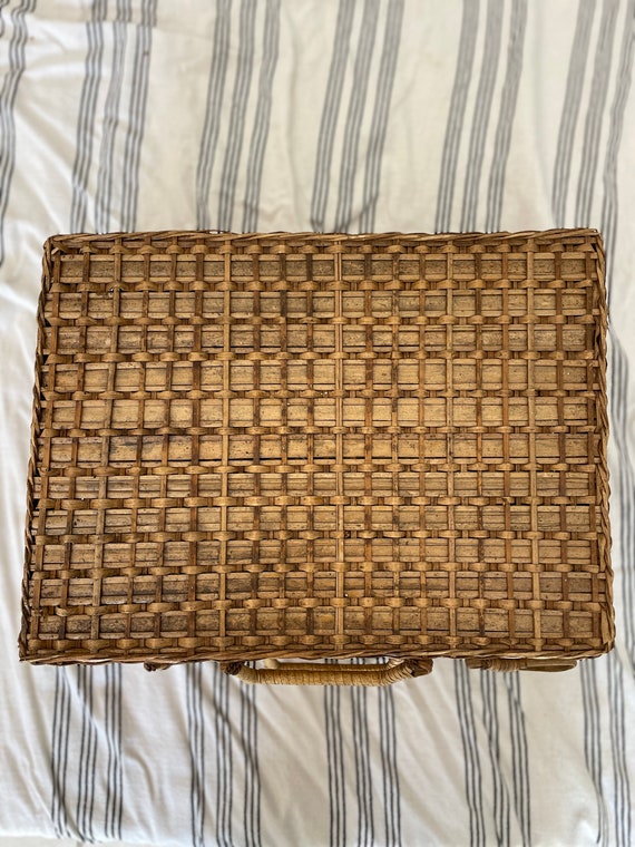 Vintage Woven Picnic Basket Suitcase Gem