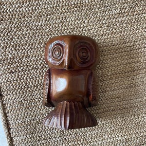 Vintage Wooden Tiki Hand Carved Owl Figurine MCM Owl Decor