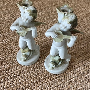 Vintage Lenwile Ardalt Japan Cherub Candleholders Set of Two 7 inches