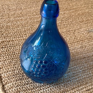 Rare Vintage Casadis Milano Cobalt Blue &quot;Jus de Fruits&quot; Glass Jug Decanter 2 Liter