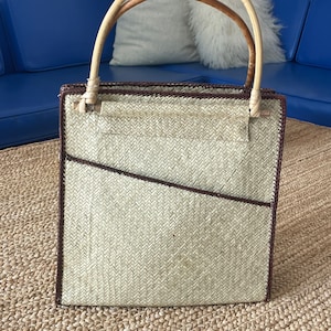 Natural Straw Purse - Natural Woven Square Handbag - Vintage Straw Handbag