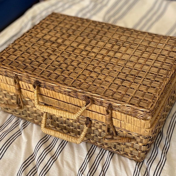 Vintage Woven Picnic Basket Suitcase