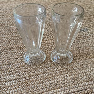 Vintage 1940s-1960s Heavy Classic Mid-Century Milkshake Sundae Glassware - Set of 2 Root beer Float or Milkshake Glasses Soda Fountain Glass