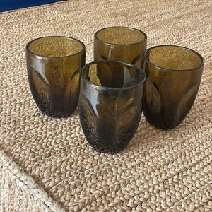 Russel Wright Imperial Pinch 12 ounces Iced Tea glasses 4.5 inches tall Set of 4 - MCM Green Glass - Ripe Olive Green