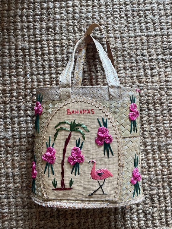 Vintage Tourist Raffia Straw Tote Bag Large Bahama