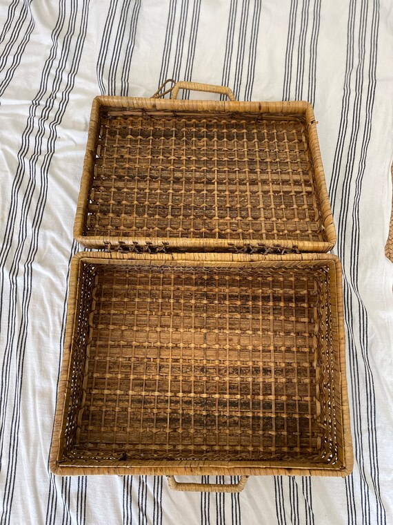 Vintage Woven Picnic Basket Suitcase Gem