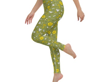 Tarot Print Yoga Leggings - Green All Over Print